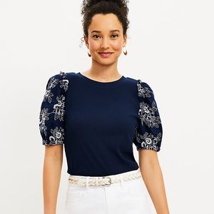 NWT LOFT Eyelet Smocked Bubble Sleeve Top